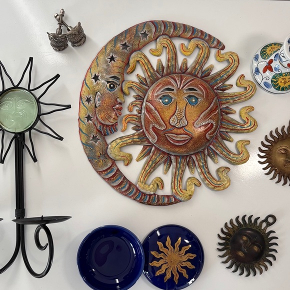 Metal Sun and Moon Face Wall Hanging Tin Decor Celestial Star Cut Outs 90s - Picture 12 of 12